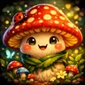 A colorful cartoon cat with large eyes and a friendly expression, surrounded by abstract shapes.